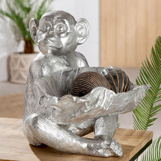 Product photograph of Ocala Polyresin Monkey Swen Sculpture In Silver from Furniture in Fashion