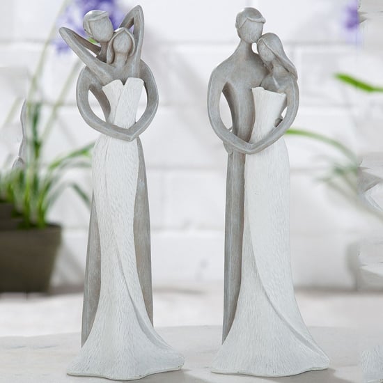 Product photograph of Ocala Polyresin Lovers Longing Sculpture In Grey And White from Furniture in Fashion