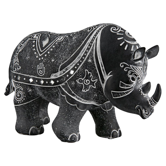 Product photograph of Ocala Polyresin Rhino Simbo Sculpture In Black And Grey from Furniture in Fashion