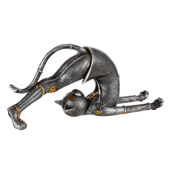Ocala Polyresin Steampunk Cat Yoga Sculpture In Silver