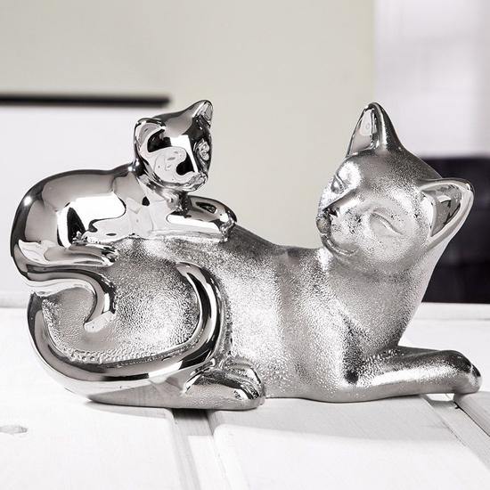 Product photograph of Ocala Polyresin Sculpture Cat 1 Sculpture In Silver from Furniture in Fashion