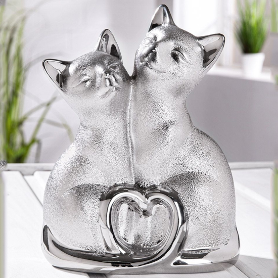 Read more about Ocala polyresin sculpture couple of cats sculpture in silver