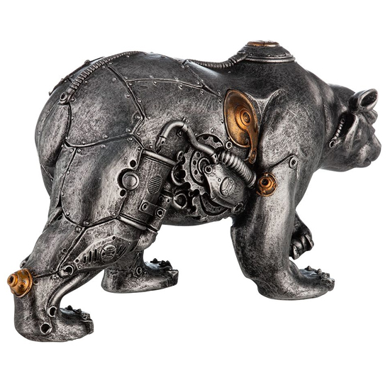 Ocala Polyresin Steampunk Bear Sculpture In Silver