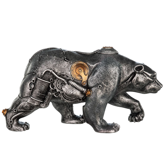 Ocala Polyresin Steampunk Bear Sculpture In Silver