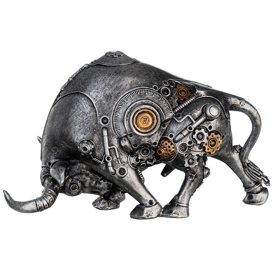 Ocala Polyresin Steampunk Bullfight Sculpture In Silver