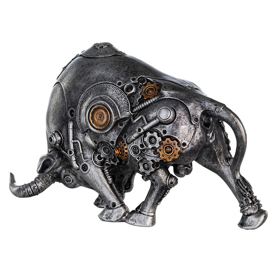 Ocala Polyresin Steampunk Bullfight Sculpture In Silver