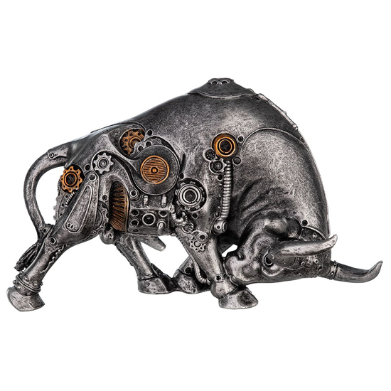 Product photograph of Ocala Polyresin Steampunk Bullfight Sculpture In Silver from Furniture in Fashion