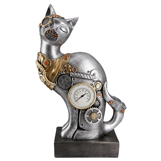 Ocala Polyresin Steampunk Cat Sculpture In Silver And Gold