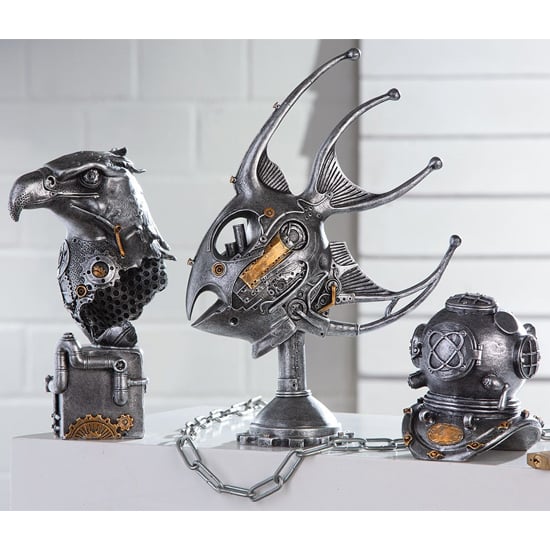 Ocala Polyresin Steampunk Eagle Sculpture In Silver