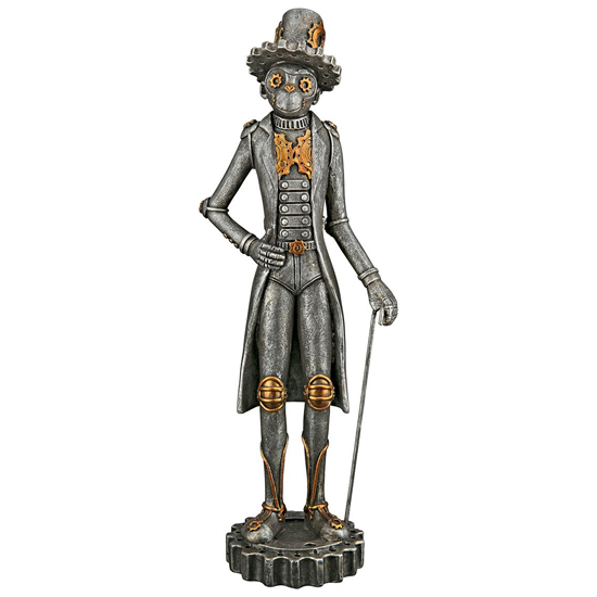 Ocala Polyresin Steampunk Monkey Sculpture In Silver
