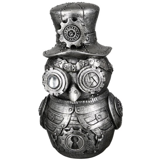 Read more about Ocala polyresin steampunk owl sculpture in silver