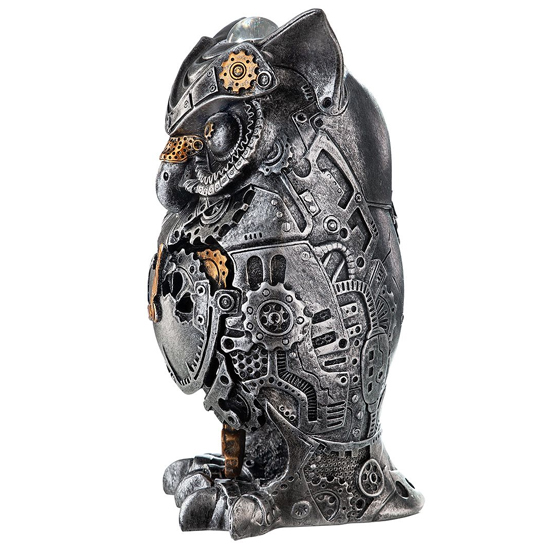 Ocala Polyresin Steampunk Owl Stand Sculpture In Silver