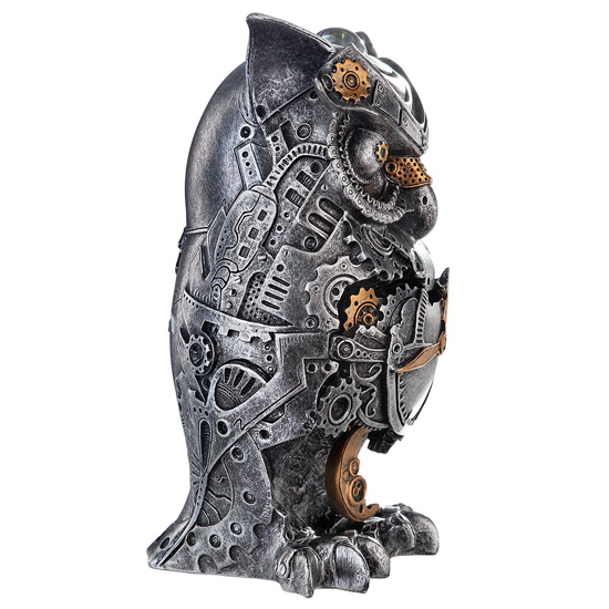 Ocala Polyresin Steampunk Owl Stand Sculpture In Silver