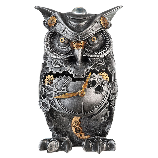 Ocala Polyresin Steampunk Owl Stand Sculpture In Silver