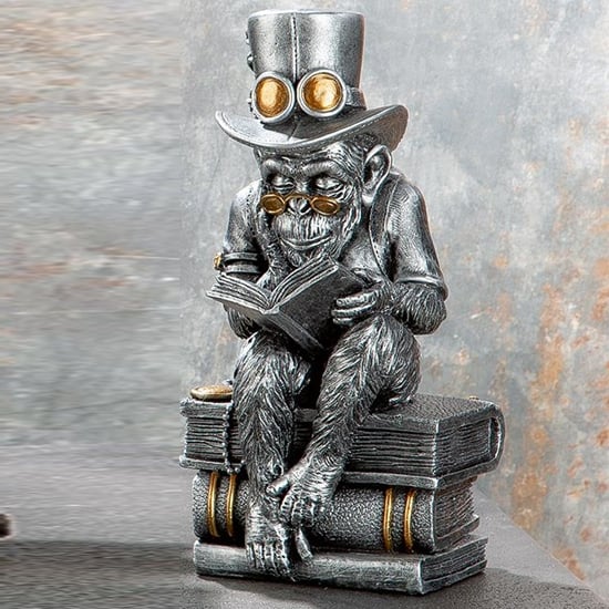 Ocala Polyresin Steampunk Ridding Sculpture In Silver