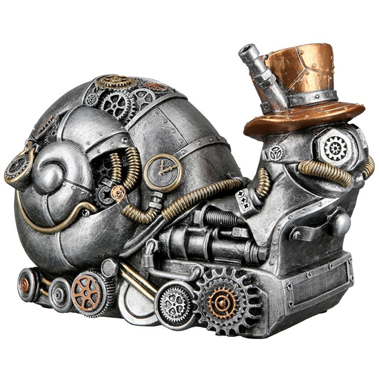 Ocala Polyresin Steampunk Snail Sculpture In Silver