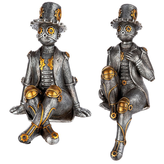 Ocala Polyresin Steampunk Tin man Sculpture In Silver
