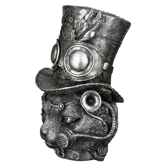 Ocala Polyresin Steampunk Tom Cat Sculpture In Silver