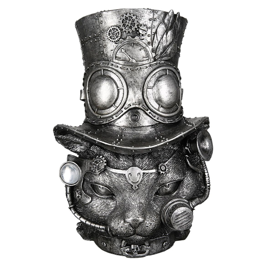 Read more about Ocala polyresin steampunk tom cat sculpture in silver