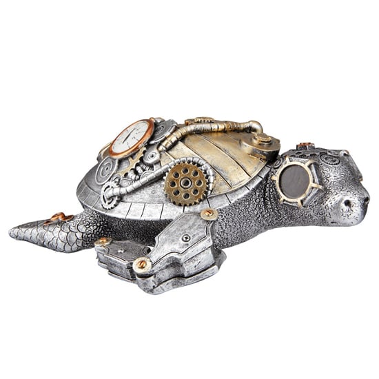 Ocala Polyresin Steampunk Turtle Sculpture In Silver
