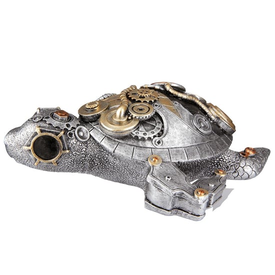 Ocala Polyresin Steampunk Turtle Sculpture In Silver
