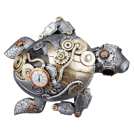 Ocala Polyresin Steampunk Turtle Sculpture In Silver