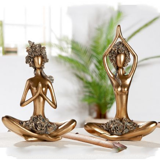 Product photograph of Ocala Polyresin Yoga Figure Rose Sculpture One In Gold from Furniture in Fashion