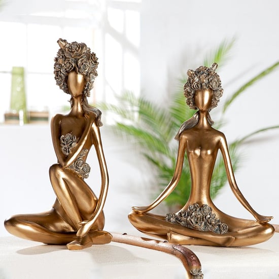 Ocala Polyresin Yoga Figure Rose Sculpture Two In Gold