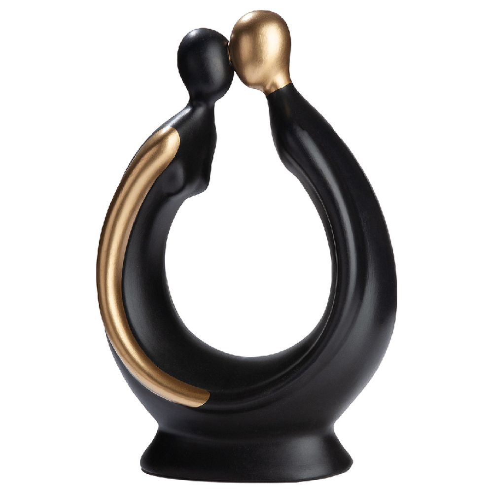 Ocala Small Ceramics Couple Kiss Sculpture In Black And Gold