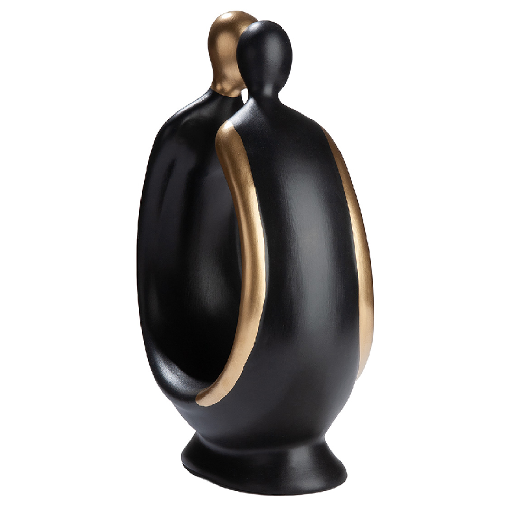 Ocala Small Ceramics Couple Kiss Sculpture In Black And Gold