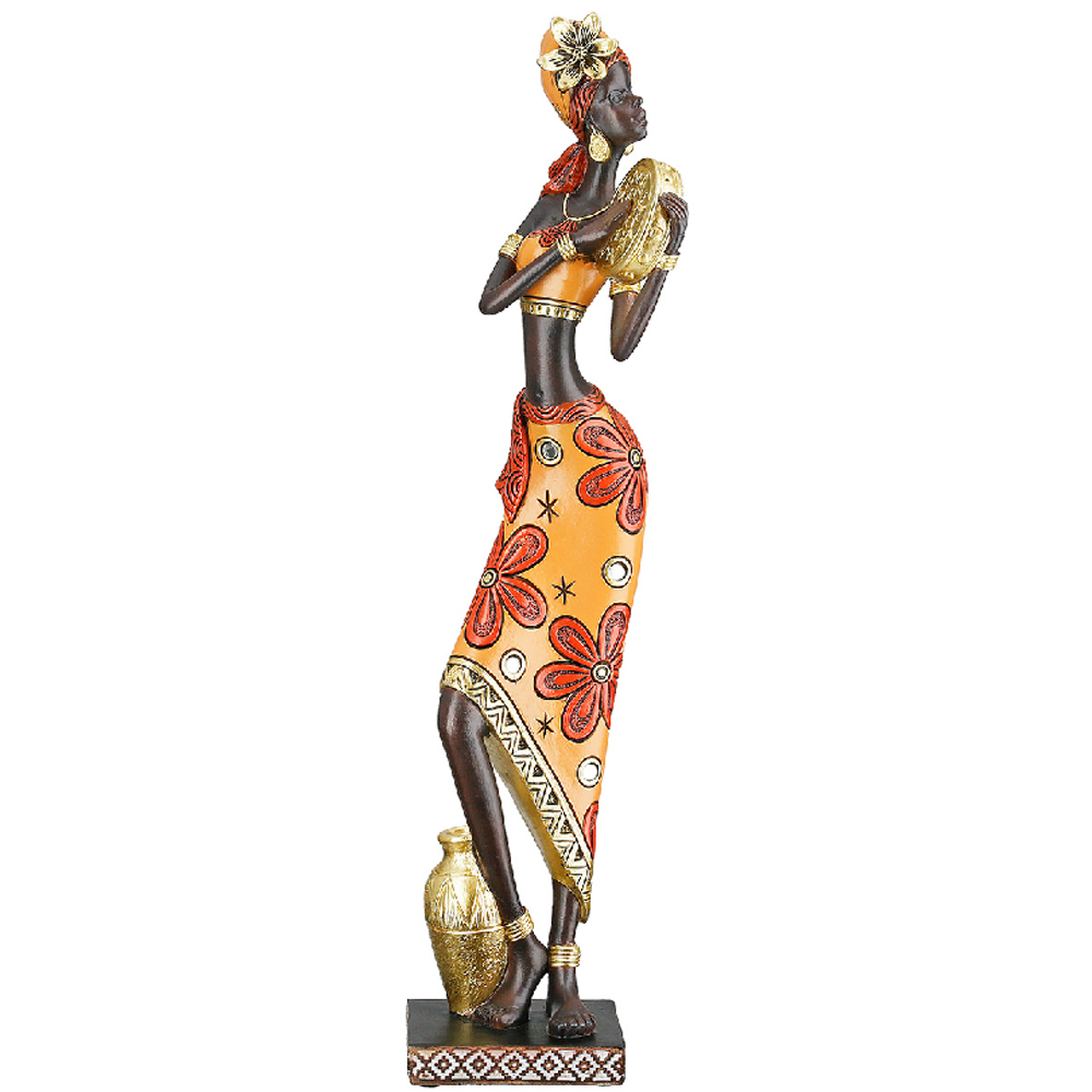Ocala Synthetic Resin African Lady Playing Tambourine in Brown and Red