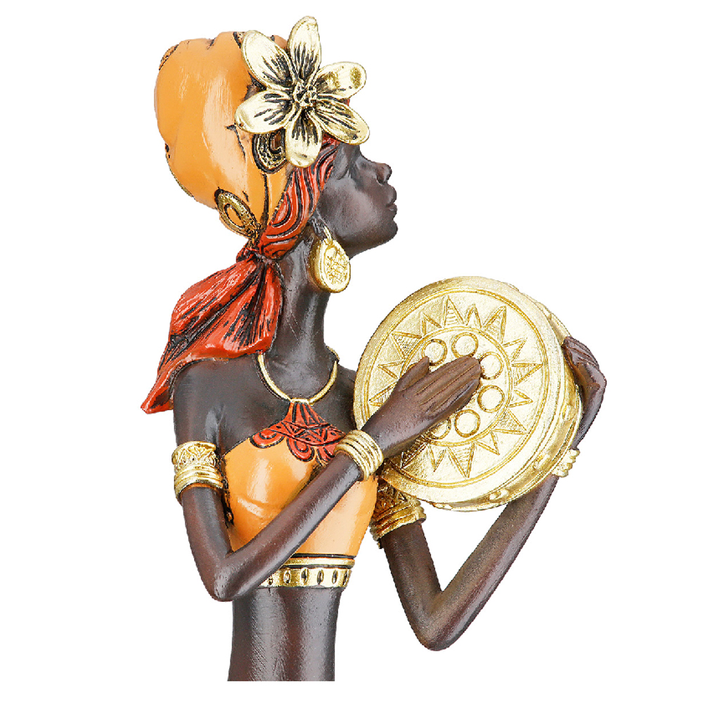 Ocala Synthetic Resin African Lady Playing Tambourine in Brown and Red