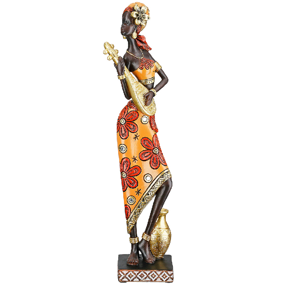 Ocala Synthetic Resin African Lady Playing Veena in Brown and Red