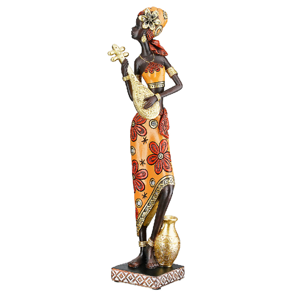 Ocala Synthetic Resin African Lady Playing Veena in Brown and Red