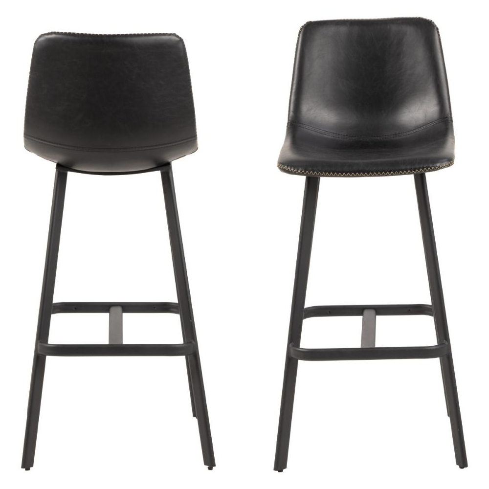 Ocala Vintage Black PU Leather Bar Chairs In Pair