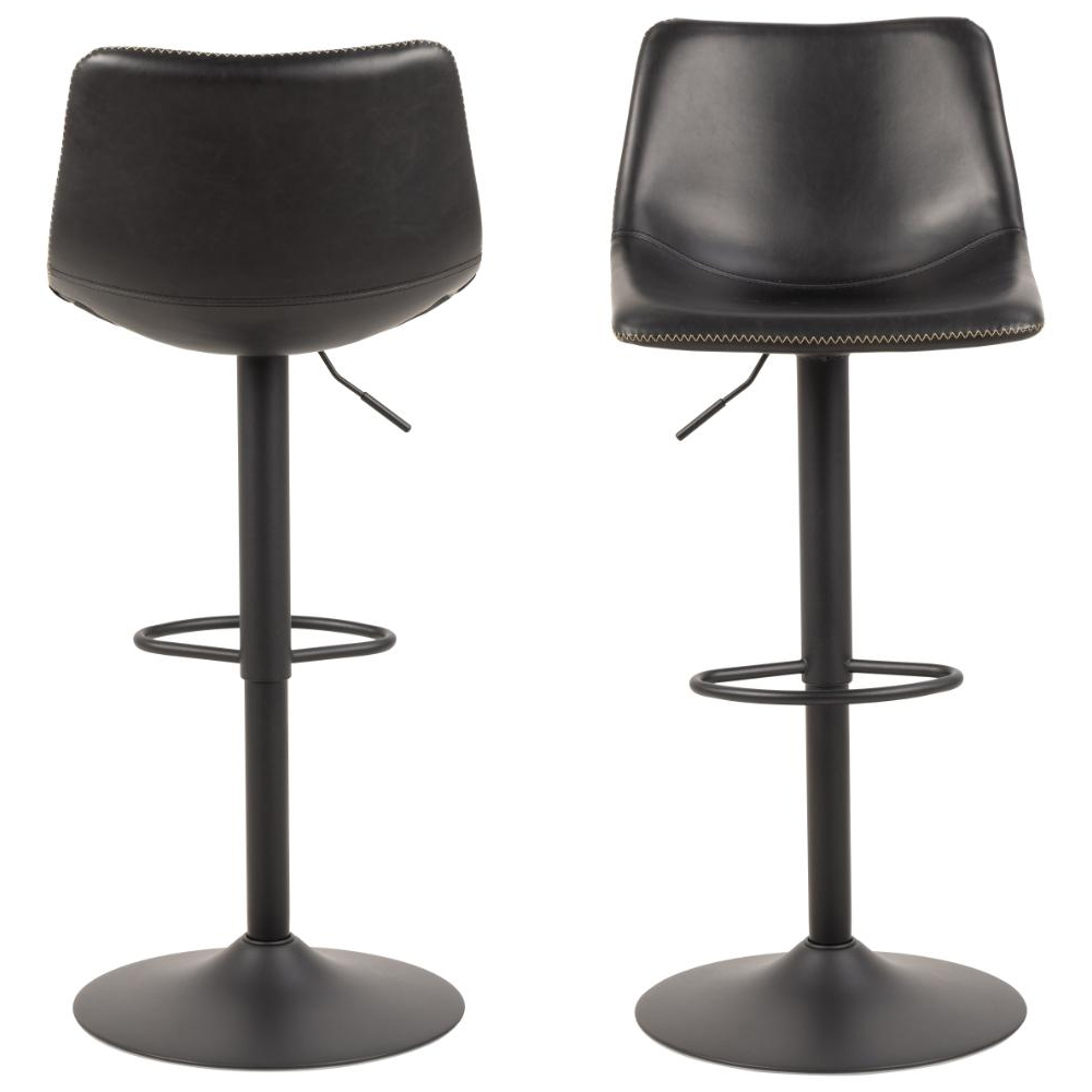 Ocala Vintage Black PU Leather Bar Stools In Pair