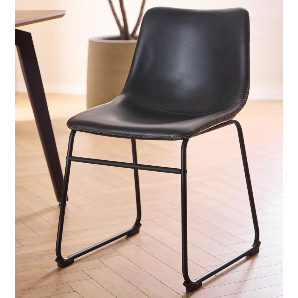Ocala Vintage Black PU Leather Dining Chairs In Pair