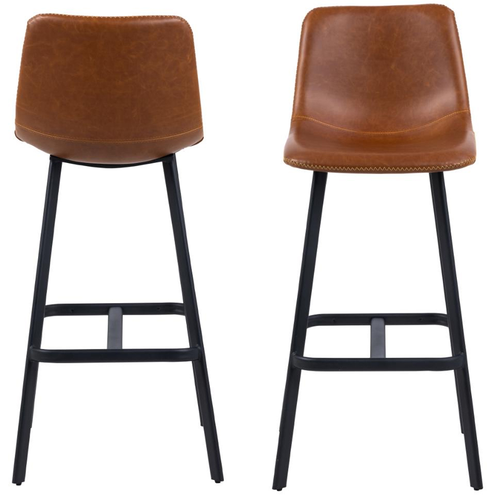 Ocala Vintage Brandy PU Leather Bar Chairs In Pair