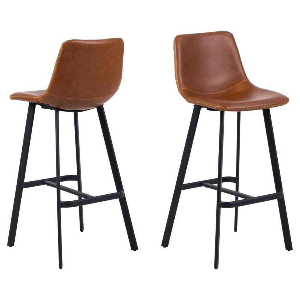 Ocala Vintage Brandy PU Leather Bar Chairs In Pair