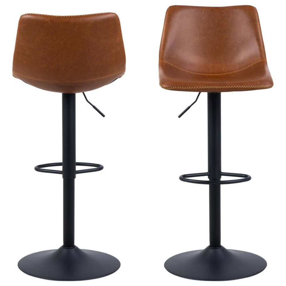 Ocala Vintage Brandy PU Leather Bar Stools In Pair