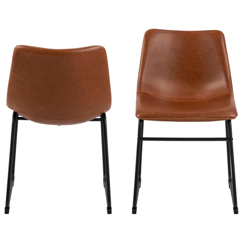 Ocala Vintage Brandy PU Leather Dining Chairs In Pair