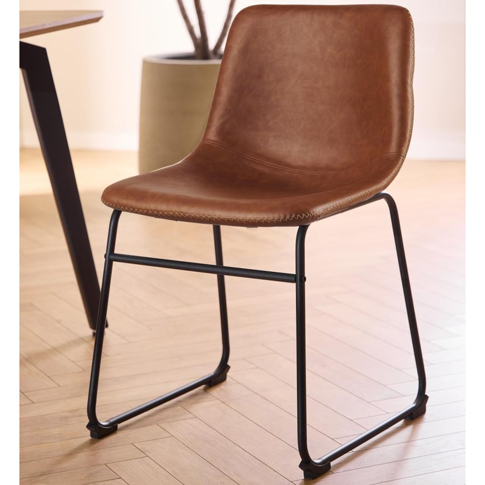 Ocala Vintage Brandy PU Leather Dining Chairs In Pair