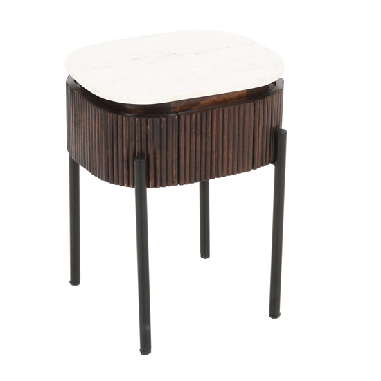Ocala White Marble And Wood Bedside Table In Dark Mahogany