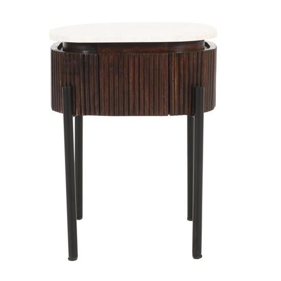 Ocala White Marble And Wood Bedside Table In Dark Mahogany