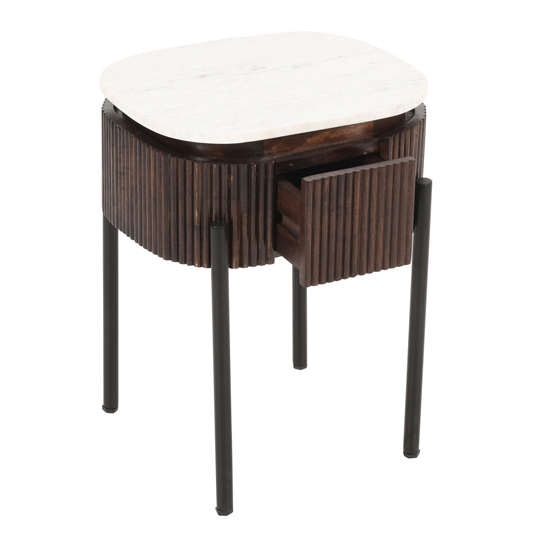 Ocala White Marble And Wood Bedside Table In Dark Mahogany