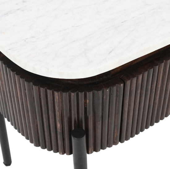 Ocala White Marble And Wood Bedside Table In Dark Mahogany
