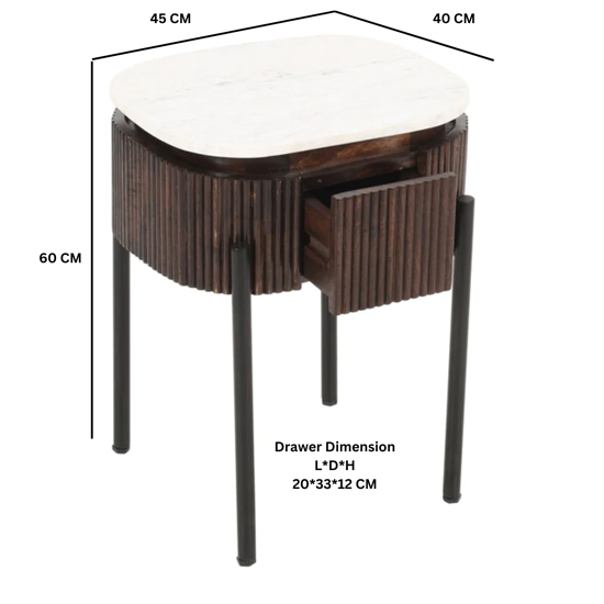 Ocala White Marble And Wood Bedside Table In Dark Mahogany