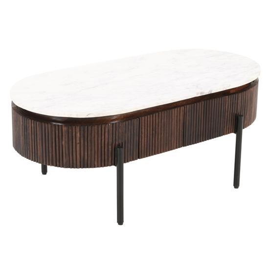 Ocala White Marble And Wood Coffee Table Rectangle In Mahogany