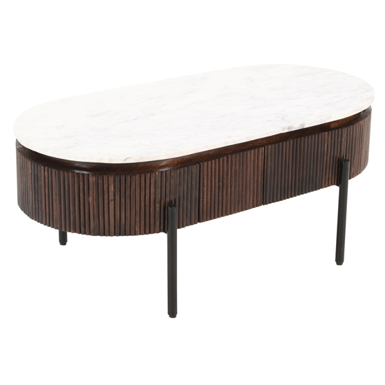 Ocala White Marble And Wood Coffee Table Rectangle In Mahogany