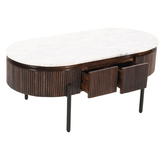Ocala White Marble And Wood Coffee Table Rectangle In Mahogany